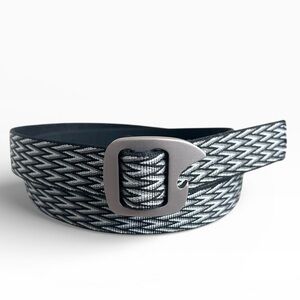 Bison Designs Woven Belt Gray Black Tap Cap Buckle Size Large